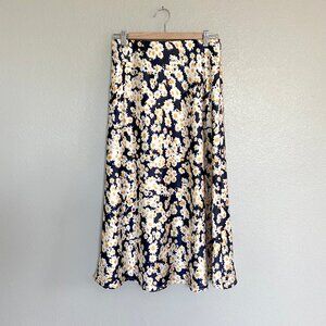 Zeagoo Retro 90s Inspired Sunflower Floral Boho Satin-Like Maxi Skirt - M